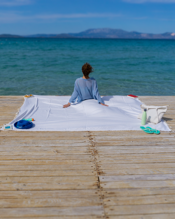 ATOM Cotton Plaid, XXL Beach Towel - White