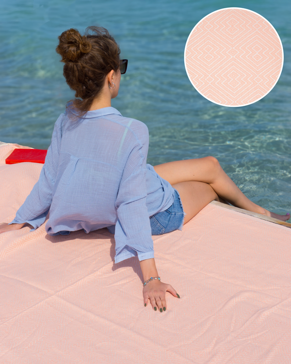 ATOM Cotton Plaid, XXL Beach Towel - Salmon