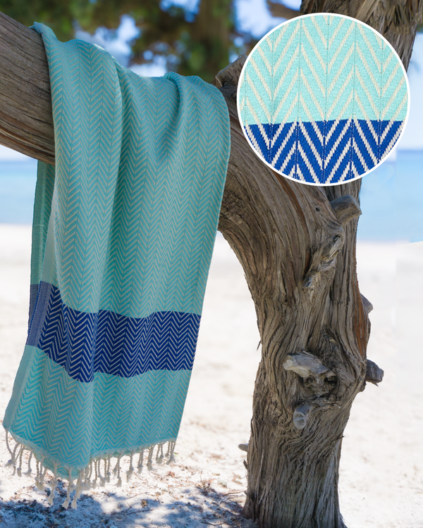 ZAYA Hammam Towel, Beach Towel, Pestemal - Mint / Blue