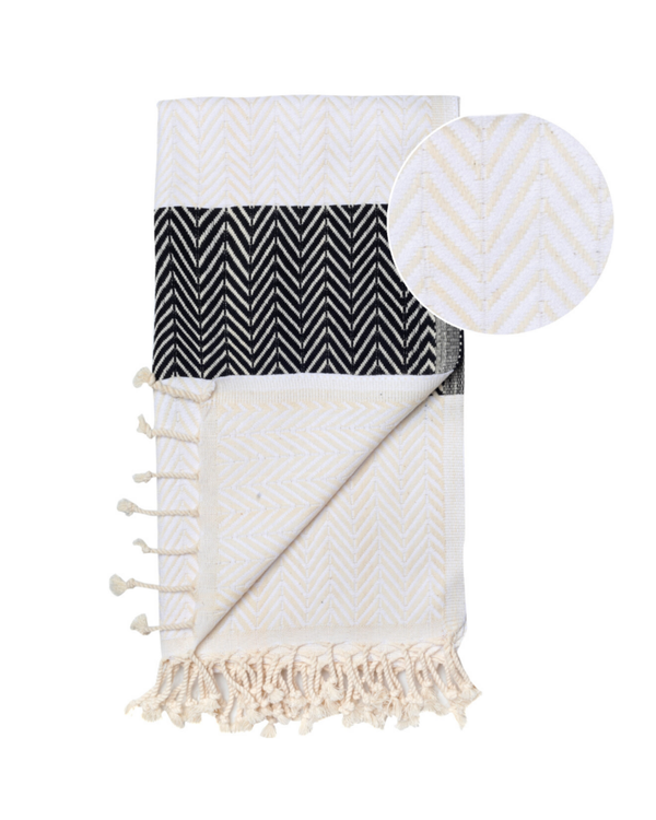 ZAYA Hammam Towel, Beach Towel, Pestemal - White / Black