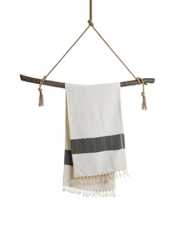 ZAYA Hammam Towel, Beach Towel, Pestemal - White / Black
