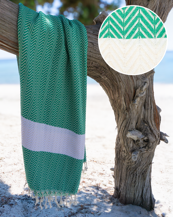 ZAYA Hammam Towel, Beach Towel, Pestemal - Green / White