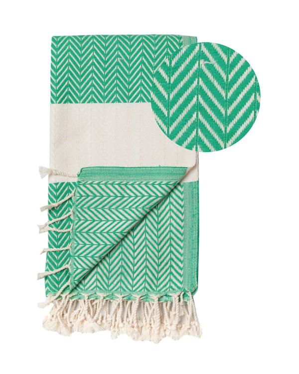 ZAYA Hammam Towel, Beach Towel, Pestemal - Green / White
