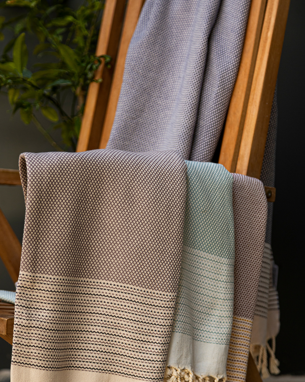 PHARAO Beach Towel, Turkish Hammam Towel, Spa & Sauna Towel - Brown / Yellow