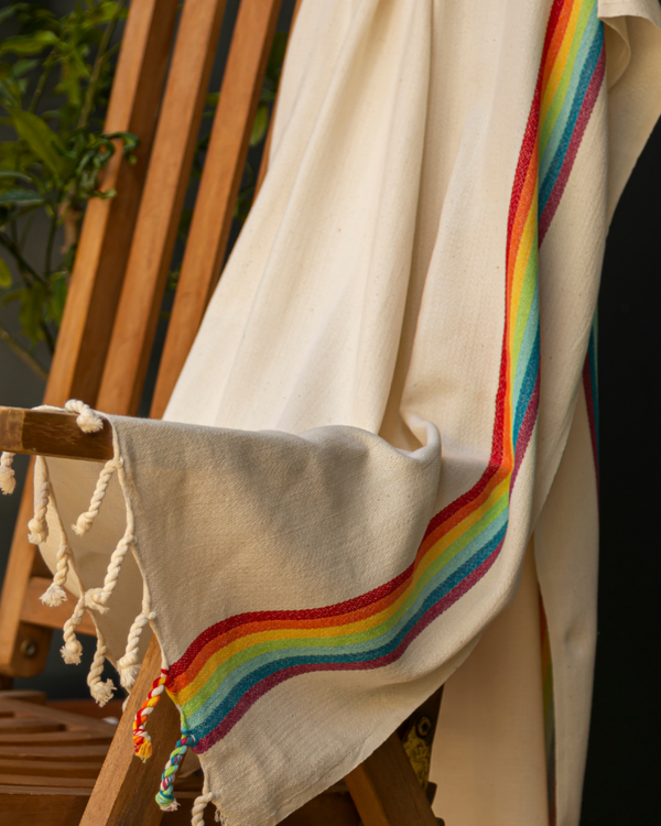BAMBOO RAINBOW Beach Towel, Turkish Hammam Towel, Spa & Sauna Towel / Made of Bamboo and Cotton / Beige