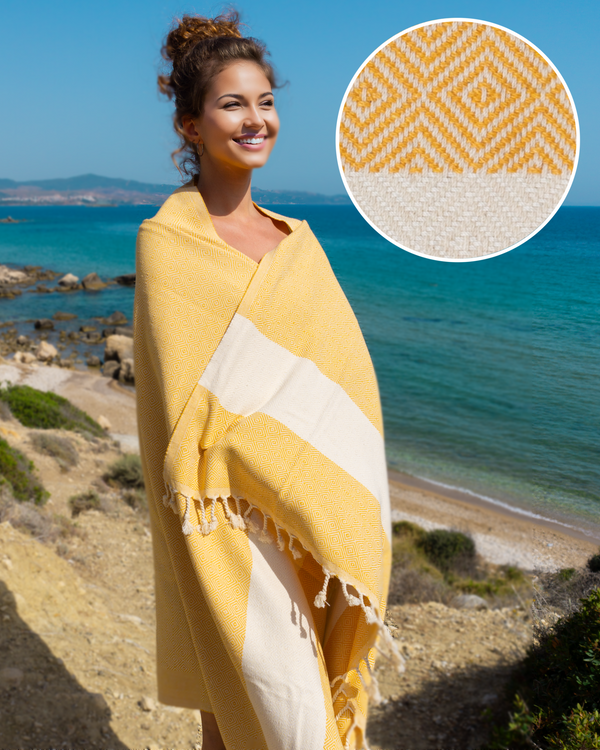 DIAMANT Hammam Towel, Beach Towel, Pestemal - Yellow