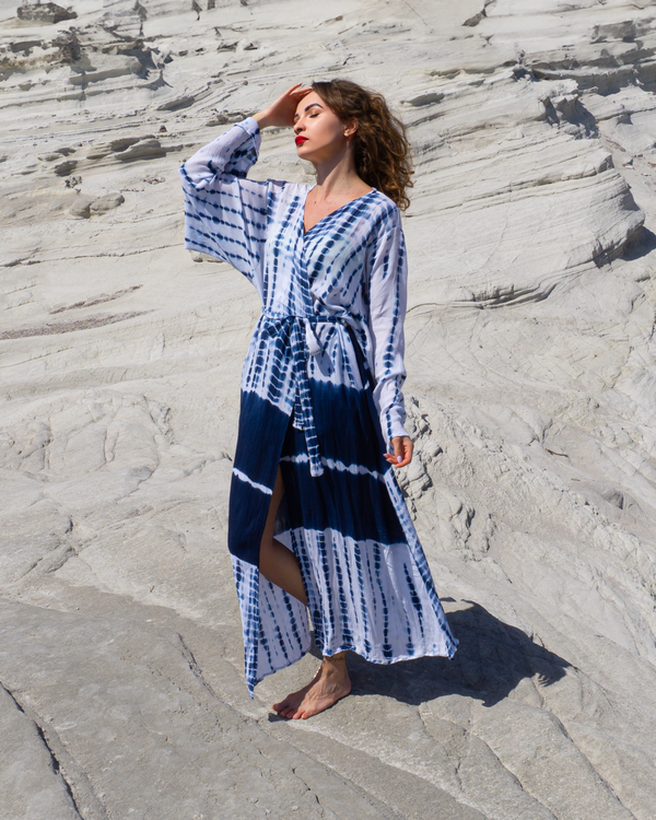 Tie Dye Viskon Bathrobe Blue / White