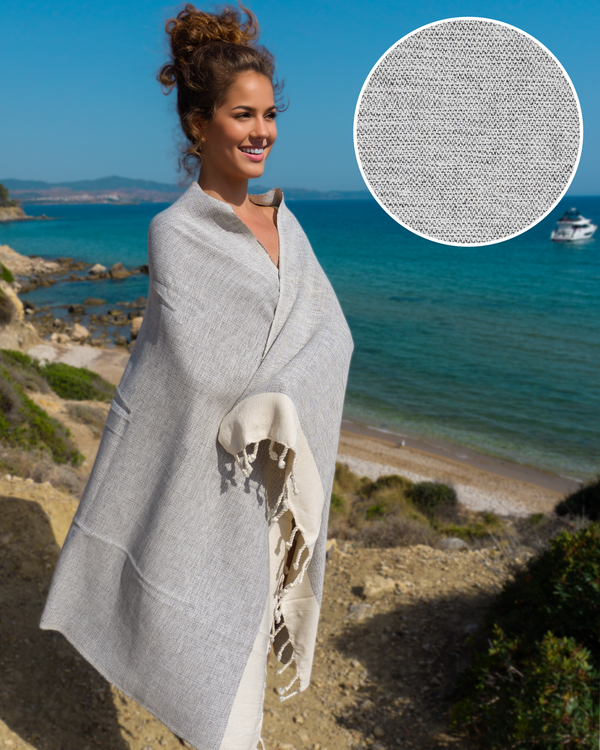MANOLIA Beach Towel, Turkish Bath Hammam Towel, Spa & Sauna Towel - Grey