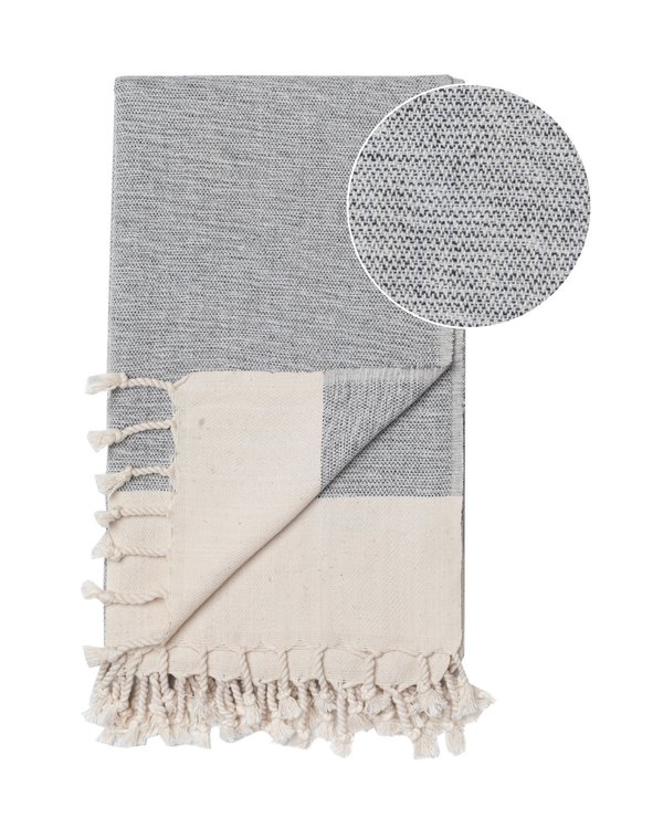MANOLIA Beach Towel, Turkish Bath Hammam Towel, Spa & Sauna Towel - Grey