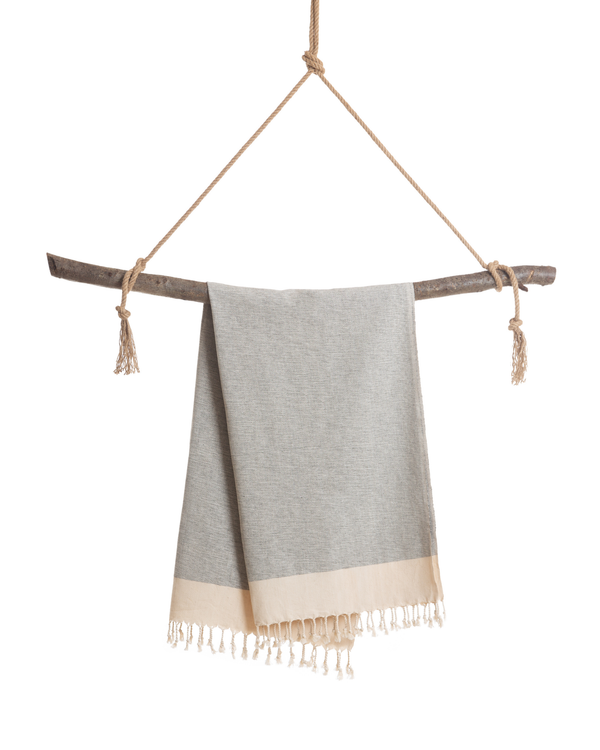 MANOLIA Beach Towel, Turkish Bath Hammam Towel, Spa & Sauna Towel - Grey