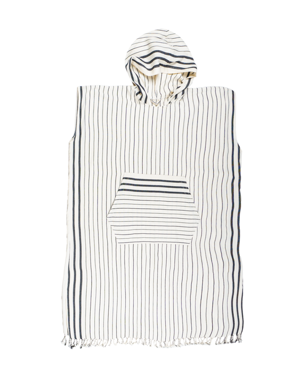 Men Hooded Beach Pool Spa Sauna Poncho, Changing Towel - Stripe Black, with Recycled Gift Box