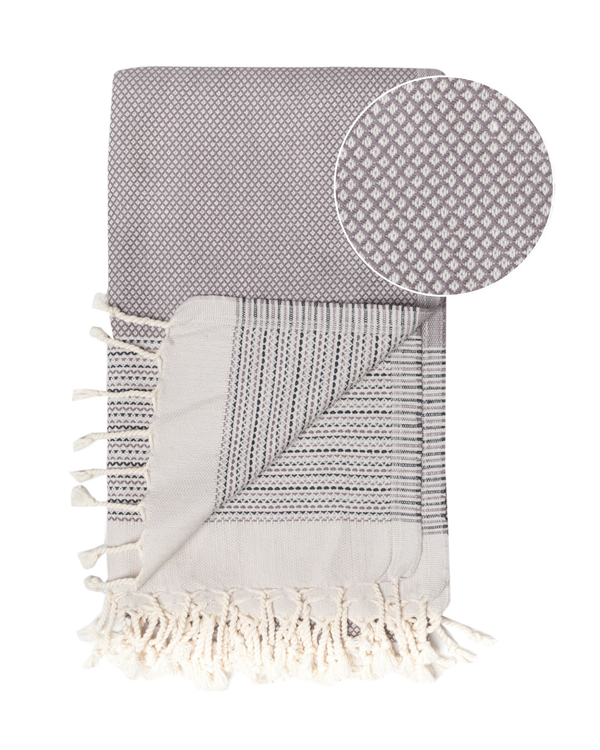 PHARAO Beach Towel, Turkish Hammam Towel, Spa & Sauna Towel - Anthracite  / Black