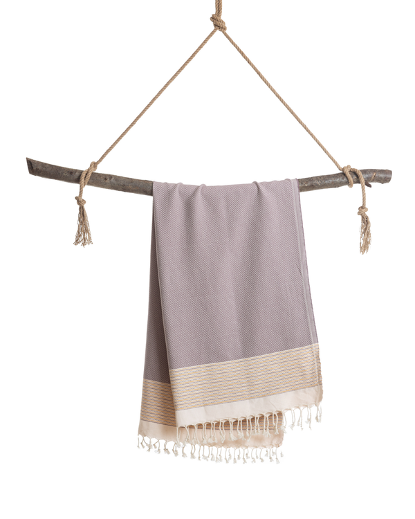 PHARAO Beach Towel, Turkish Hammam Towel, Spa & Sauna Towel - Brown / Yellow