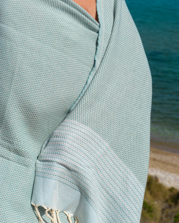 PHARAO Beach Towel, Turkish Hammam Towel, Spa & Sauna Towel - Mint / Light Blue
