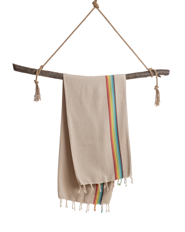 RAINBOW Beach Towel, Turkish Hammam Towel, Spa & Sauna Towel - Beige