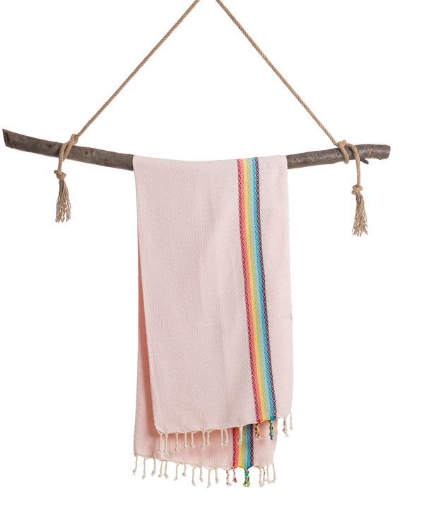 RAINBOW Beach Towel, Turkish Hammam Towel, Spa & Sauna Towel - Pink