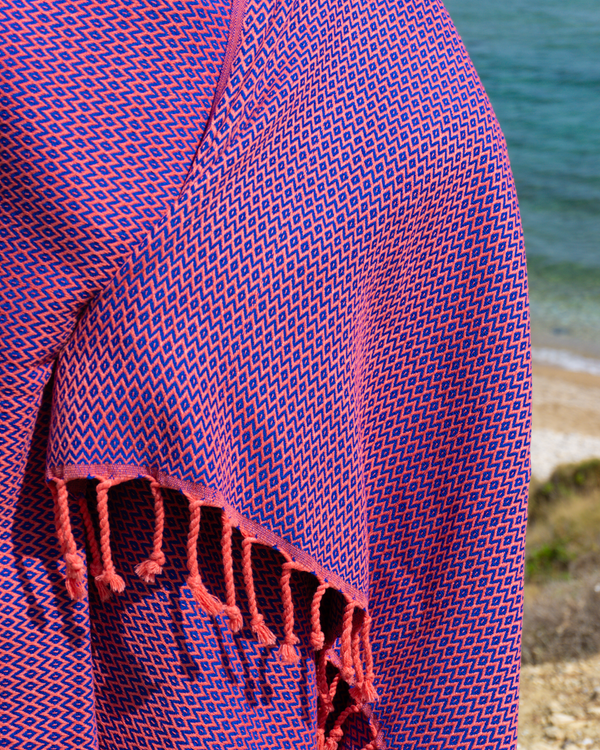 SAMOS Turkish Cotton Scarf Hammam Towel - Fuchsia / Blue