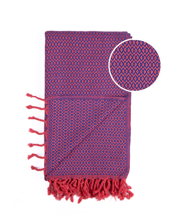 SAMOS Turkish Cotton Scarf Hammam Towel - Fuchsia / Blue