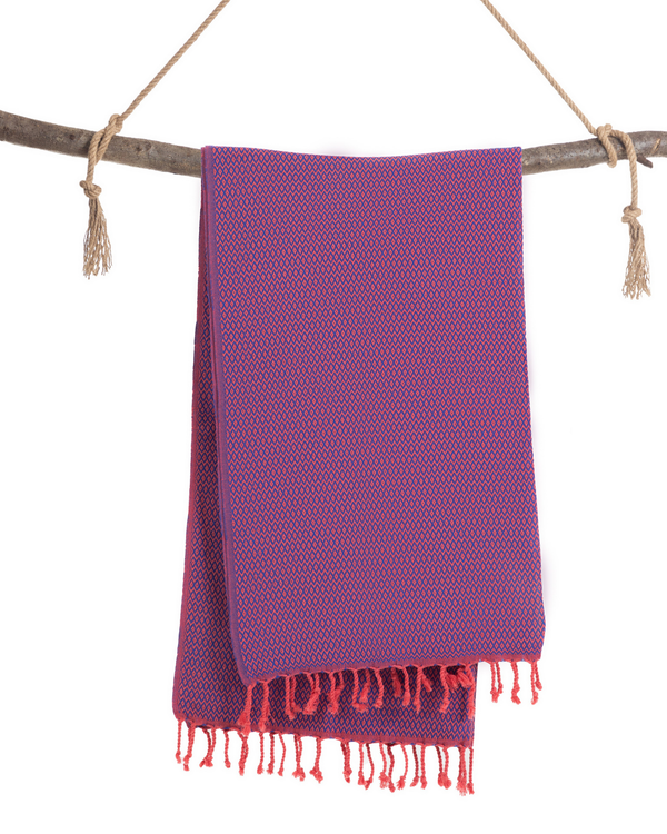 SAMOS Turkish Cotton Scarf Hammam Towel - Fuchsia / Blue