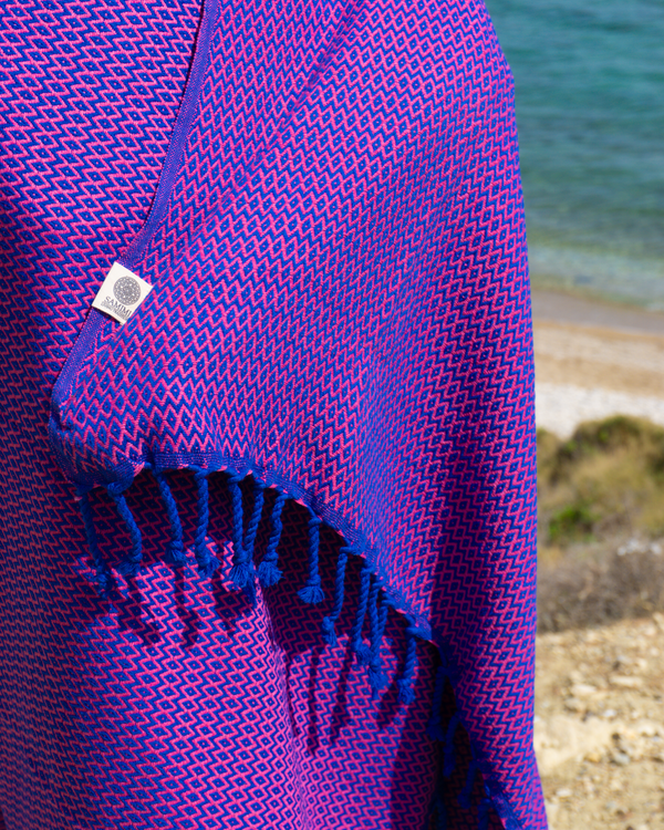 SAMOS Turkish Cotton Scarf Hammam Towel - Blue / Fuchsia