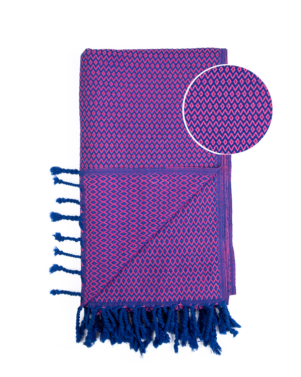 SAMOS Turkish Cotton Scarf Hammam Towel - Blue / Fuchsia