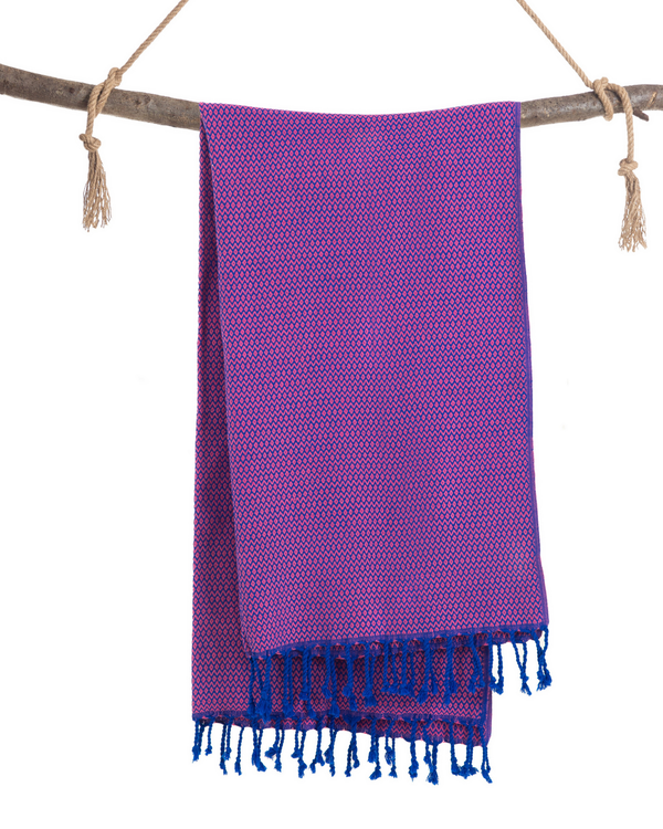 SAMOS Turkish Cotton Scarf Hammam Towel - Blue / Fuchsia