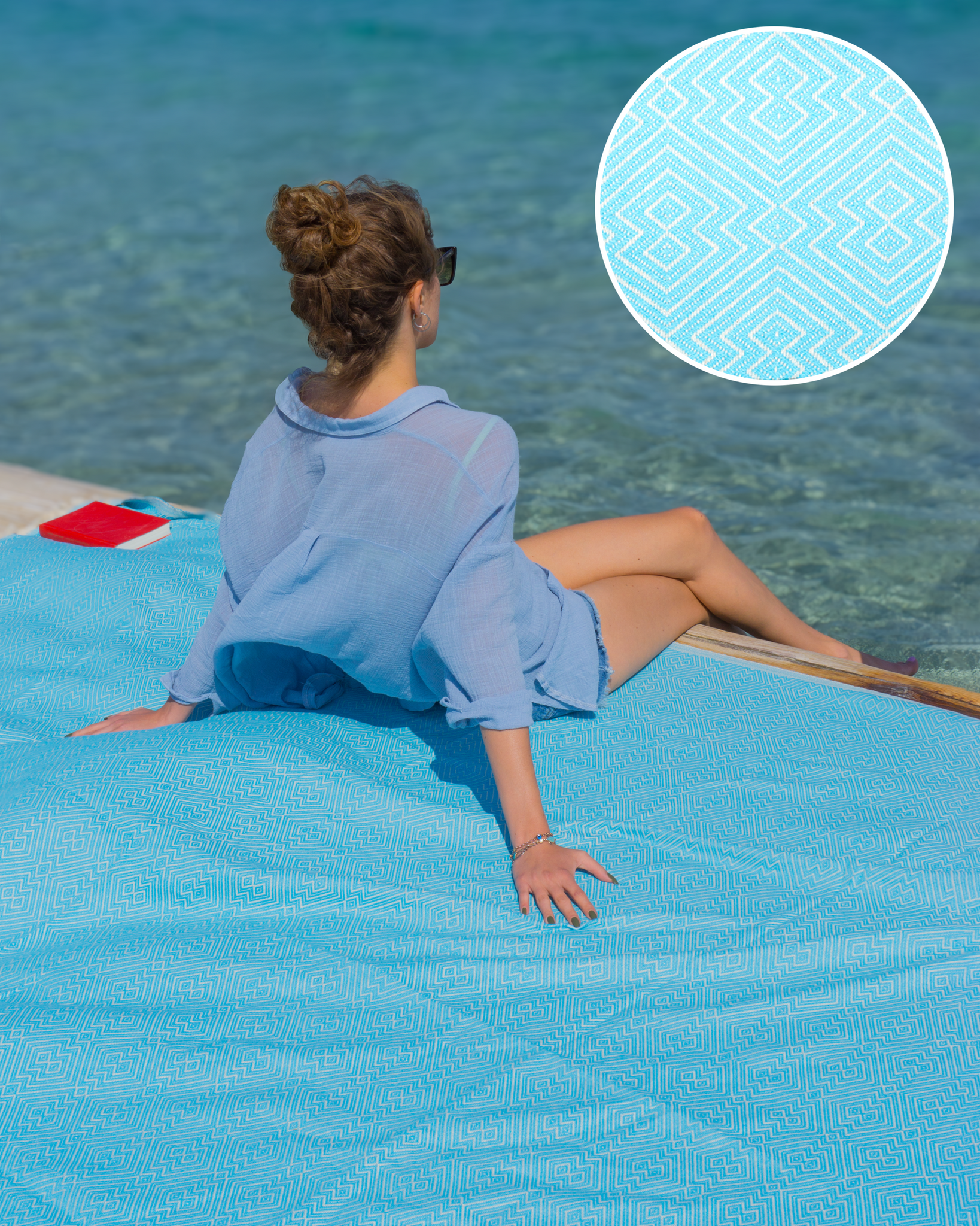 ATOM Cotton Plaid, XXL Beach Towel - Light Turquoise