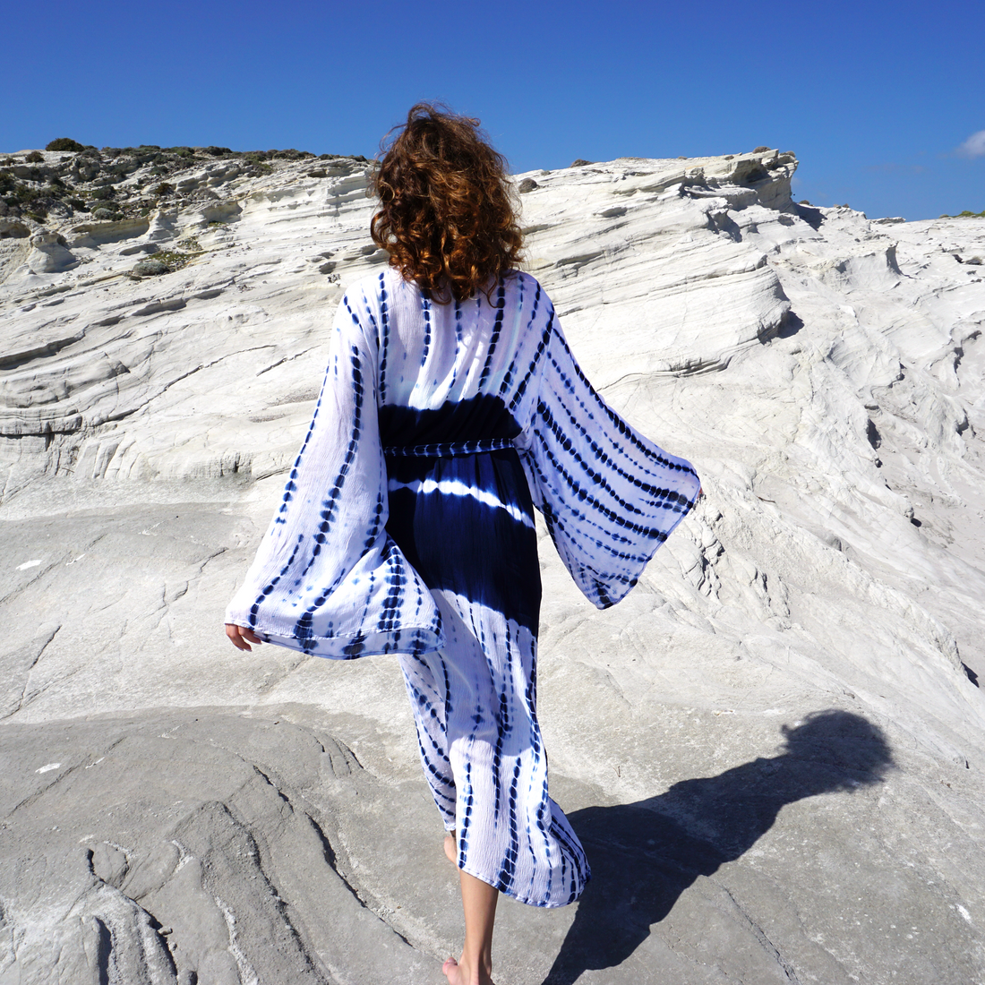 Tie Dye Viskon Bathrobe Blue / White