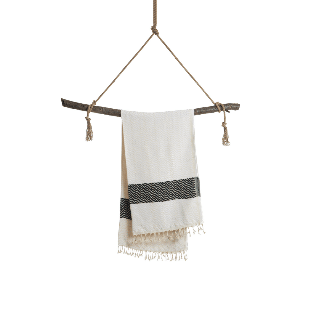 BALIK Hammam Towel, Beach Towel, Pestemal - White / Black