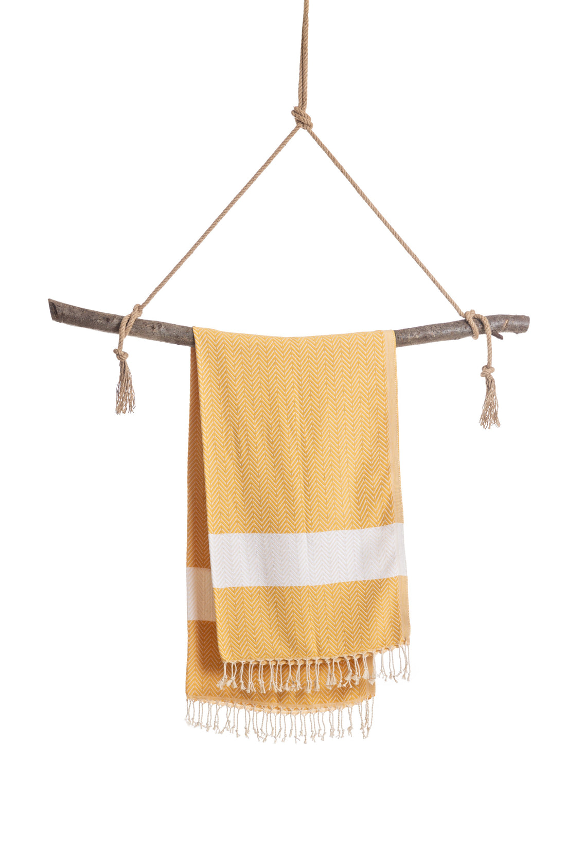 BALIK Hammam Towel, Beach Towel, Pestemal - Mustard / White