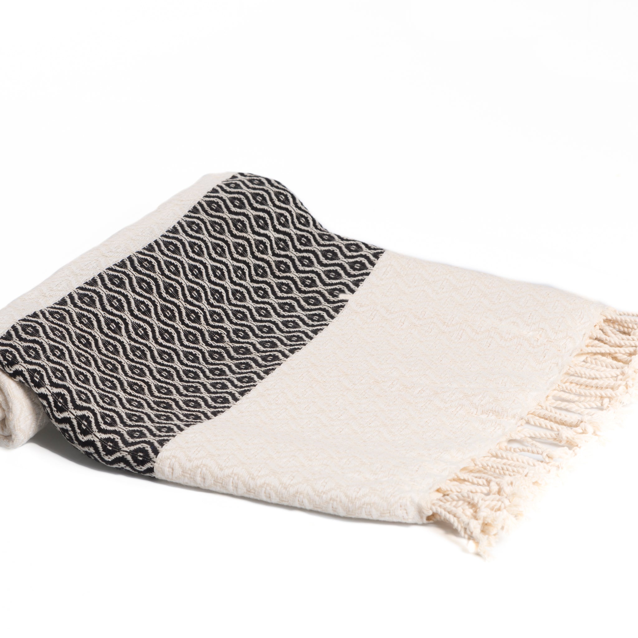 DAMLA Hammam Towel Beach Towel Cotton Peshtemal - White / Black