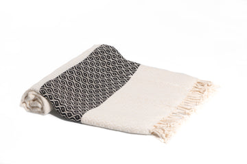 DAMLA Hammam Towel Beach Towel Cotton Peshtemal - White / Black