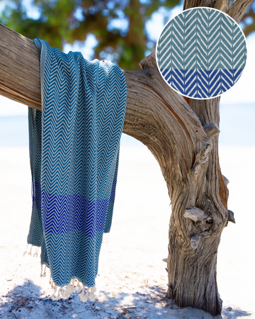 BALIK Hammam Towel, Beach Towel, Pestemal - Green / Blue