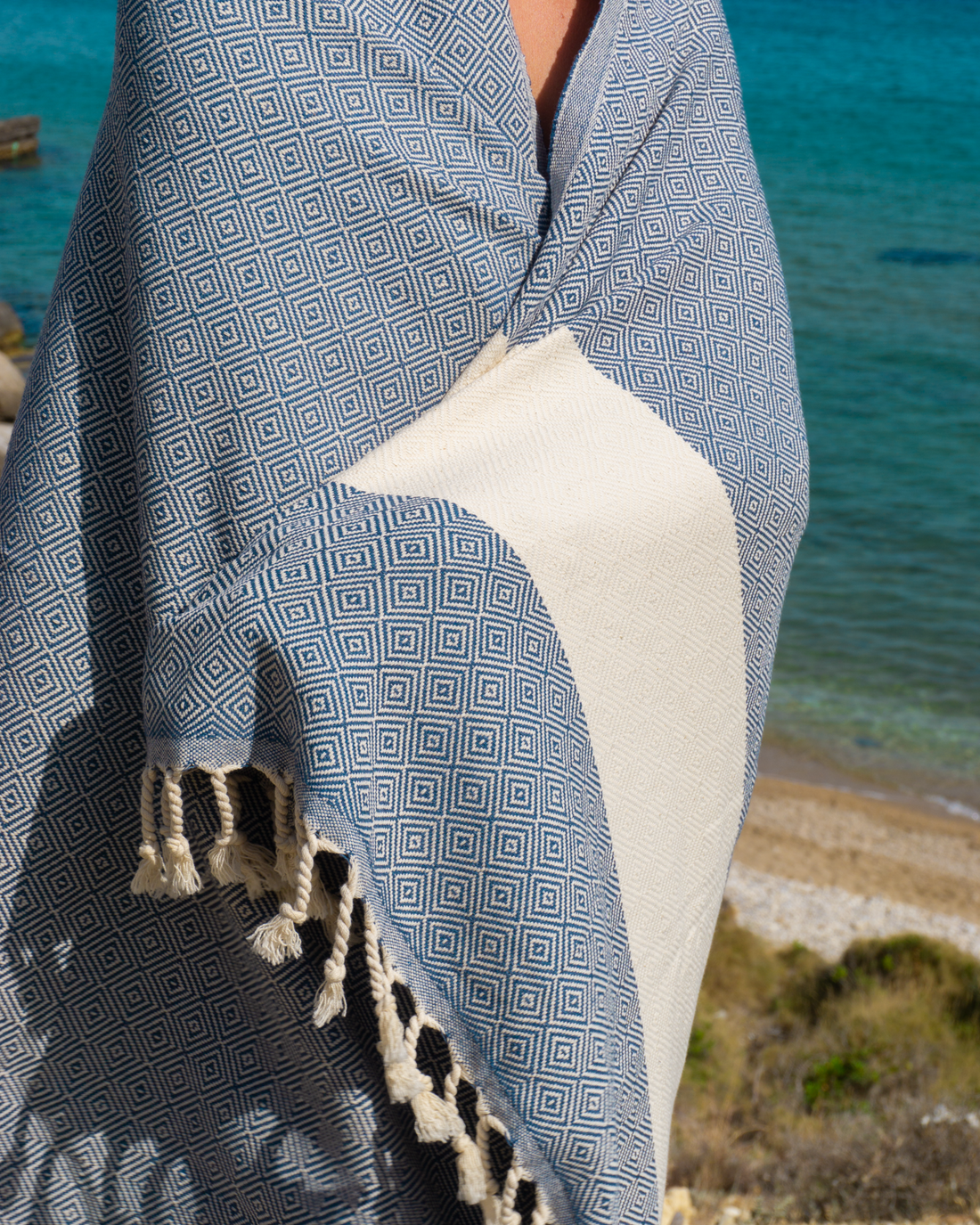 DIAMANT Hammam Towel, Beach Towel, Pestemal - Blue