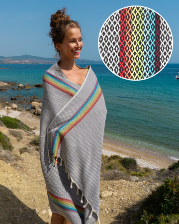 RAINBOW Beach Towel, Turkish Hammam Towel, Spa & Sauna Towel - Anthracite