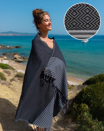 SAHARA Hammam Beach Towel, Spa Sauna Towel - Black