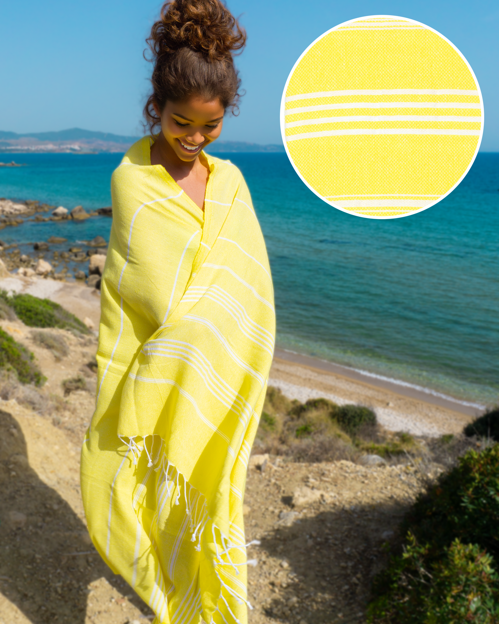 SULTAN Hammam Beach Towel, Peshtemal, Made of Cotton - Yellow