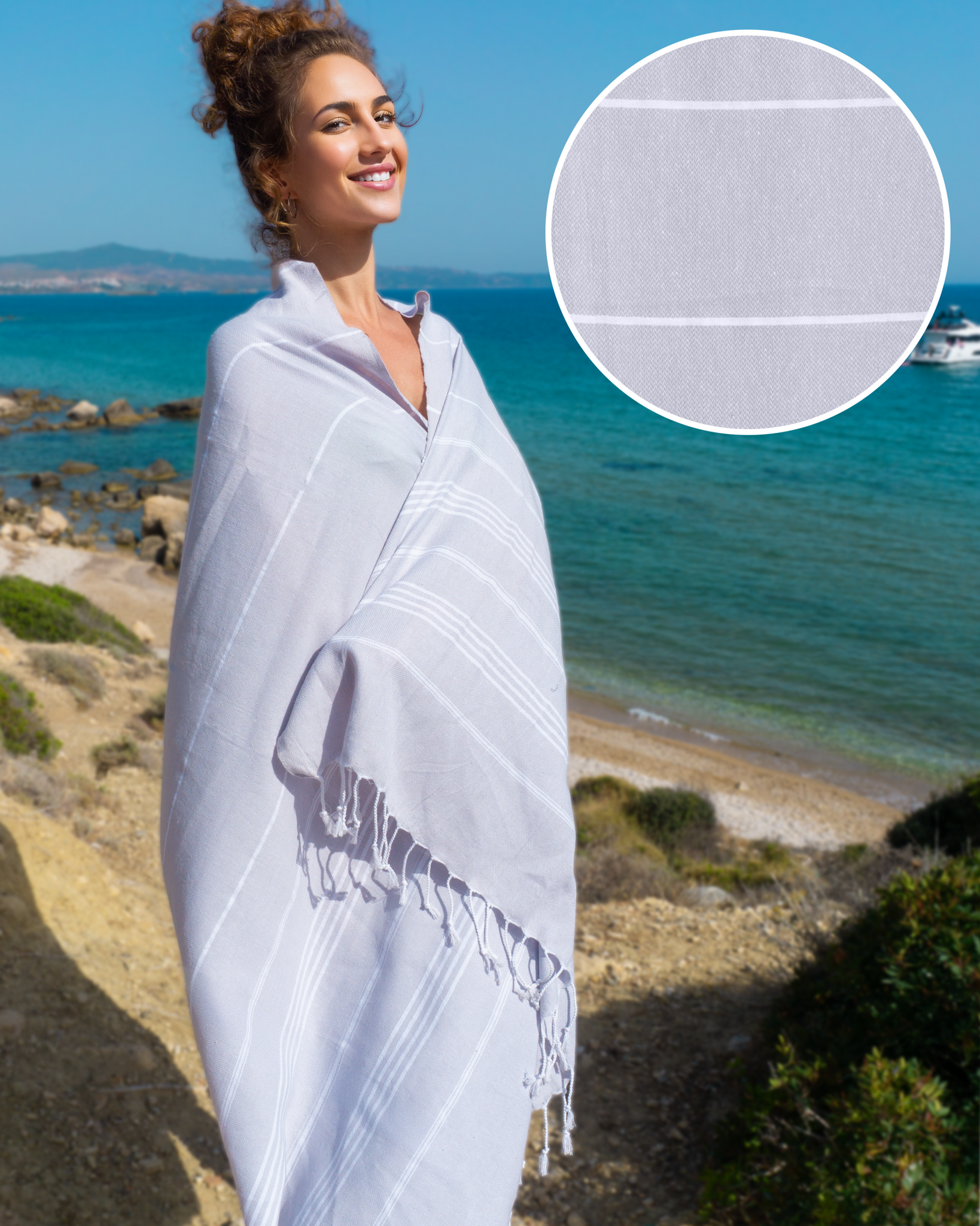 SULTAN Hammam Beach Towel, Peshtemal, Made of Cotton - Grey