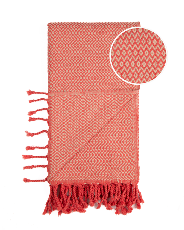 SAMOS Turkish Cotton Scarf Hammam Towel - Fuchsia / Beige
