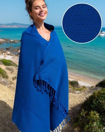 SAMOS Turkish Cotton Scarf Hammam Towel - Blue / Navy Blue