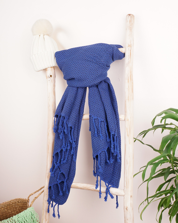 SAMOS Turkish Cotton Scarf Hammam Towel - Blue / Navy Blue