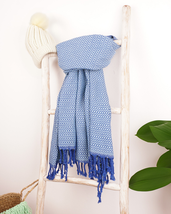 SAMOS Turkish Cotton Scarf Hammam Towel - Blue / Light Blue